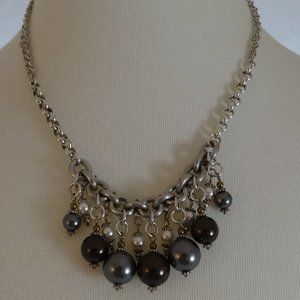 Brighton "Bauble Bath" Grey Brown White Faux Pearls Necklace 15"1/2" to 17"1/2"